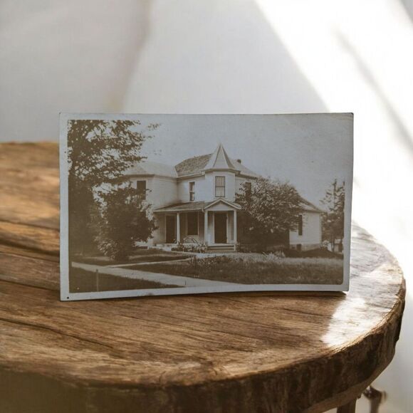 RPPC 2 Story House w/Porch Trees Brown White Divided Back Antique Azo Early 1900 - Picture 1 of 6